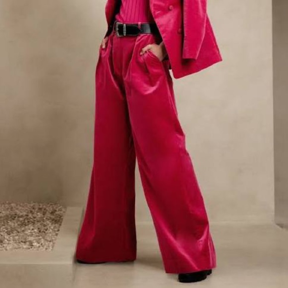 Pink Velvet Wide Leg Pants